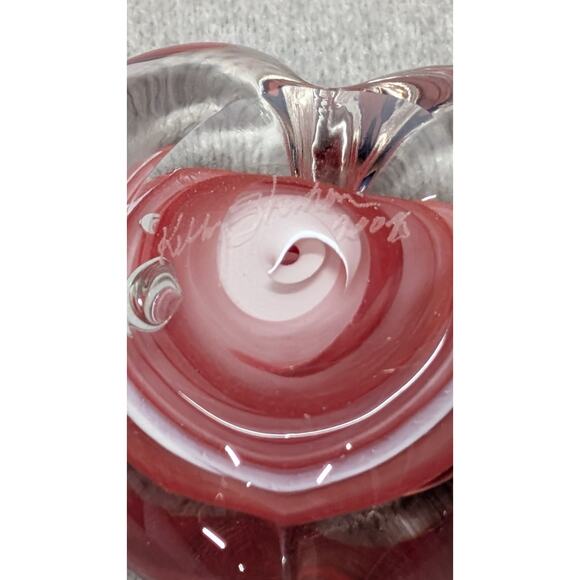 Kathy Sherman Art Glass Heart Paperweight Signed Dated 2004 Red Clear - Picture 13 of 14